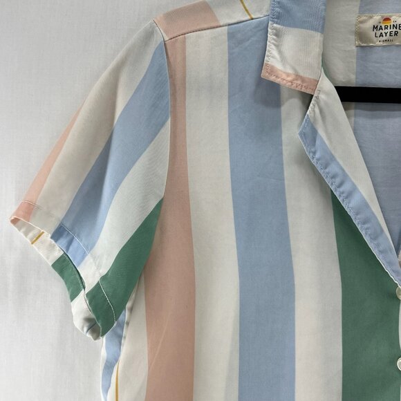 Marine Layer Doze Resort Shirt Womens XS Short Sleeve Pastel Striped Multicolor - Picture 4 of 9